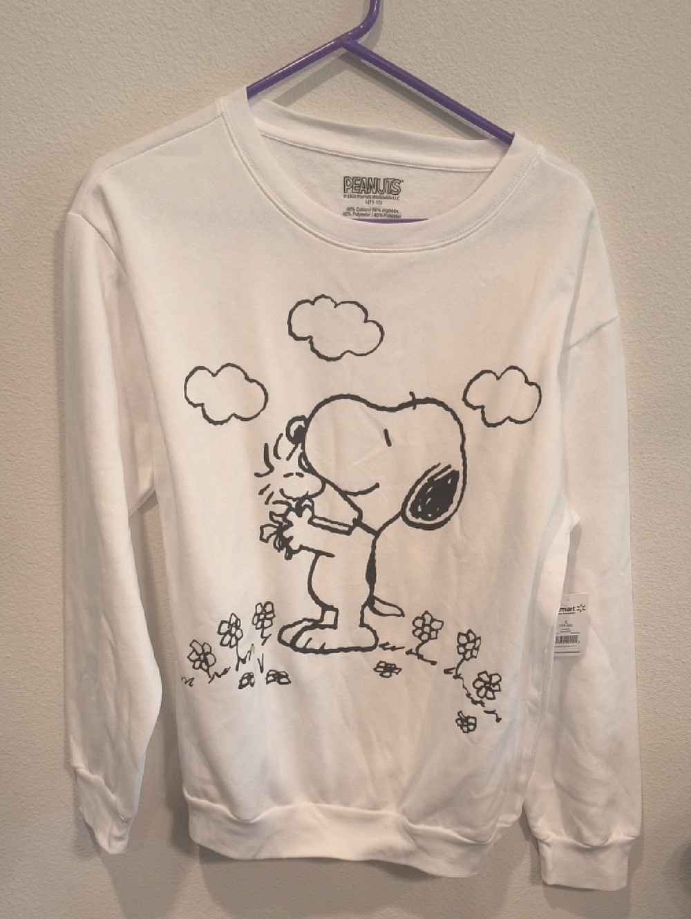 Peanuts Juniors White Snoopy & Woodstock Crewneck Sweatshirt  L 11-13